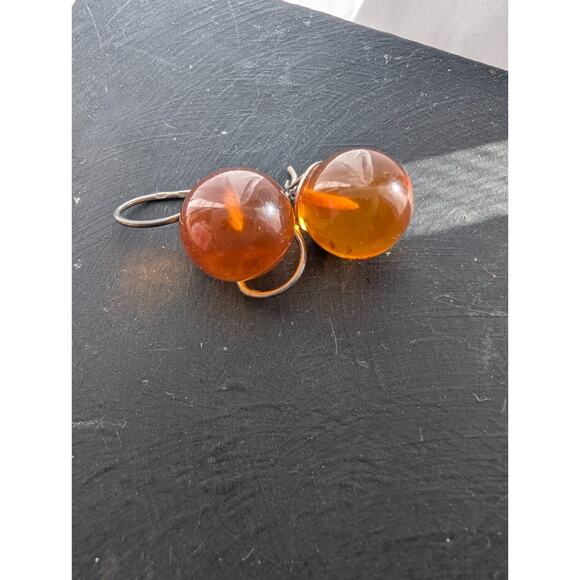 Vintage Sterling Silver and Amber Spherical Drop Earrings Pierced Ears 925 - Picture 8 of 8